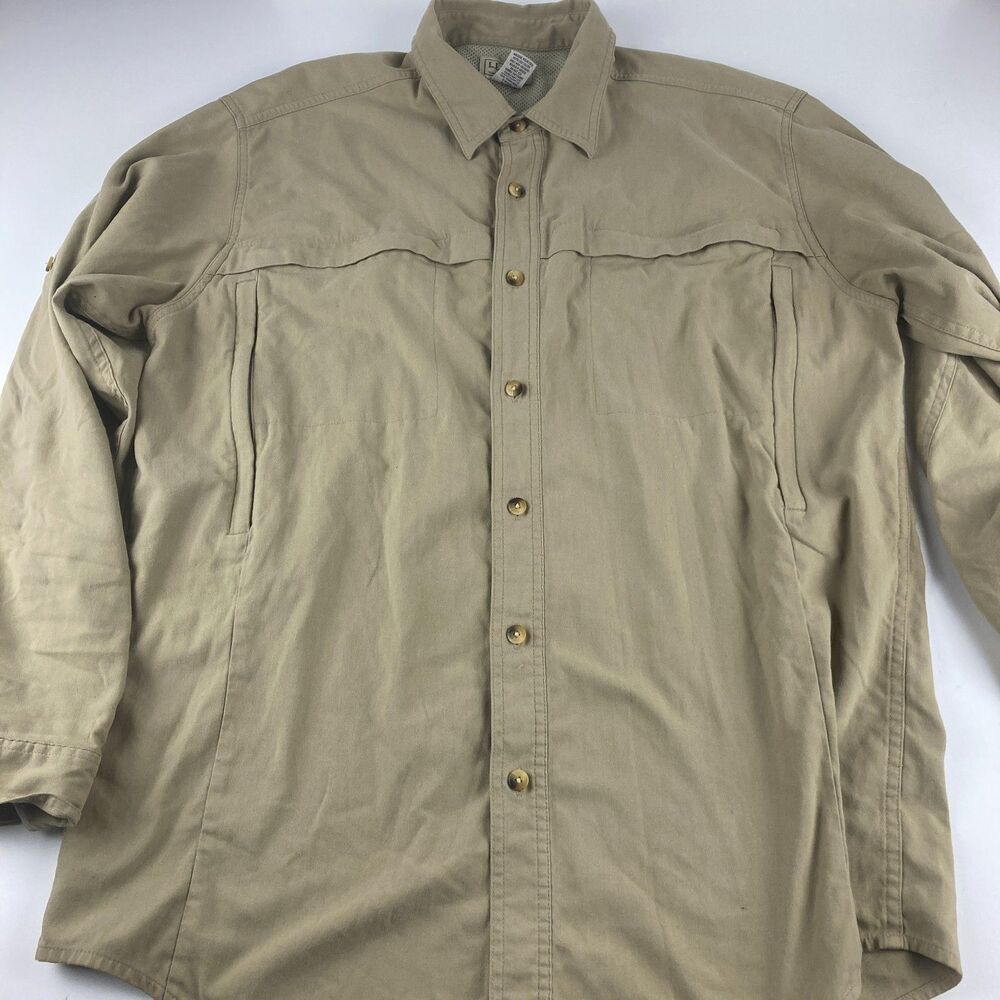 L.L.Bean Men Large Khaki Long Sleeve Hiking Travel Shirt Mesh Vent Pockets